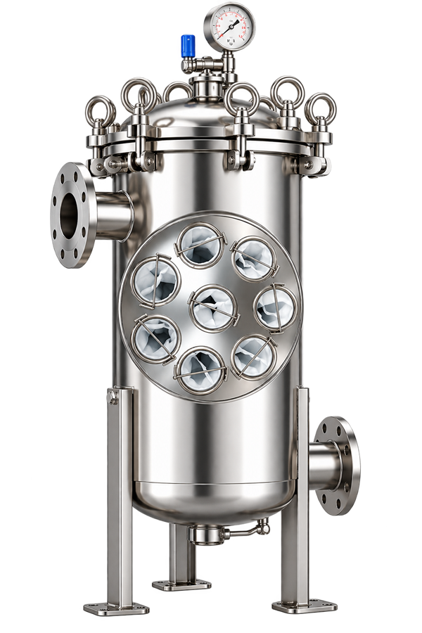 Multi-bag stainless steel filter housing